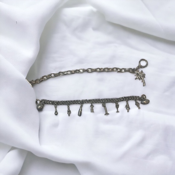 Vintage Set of 2 Silver Charm Bracelets - Picture 1 of 5
